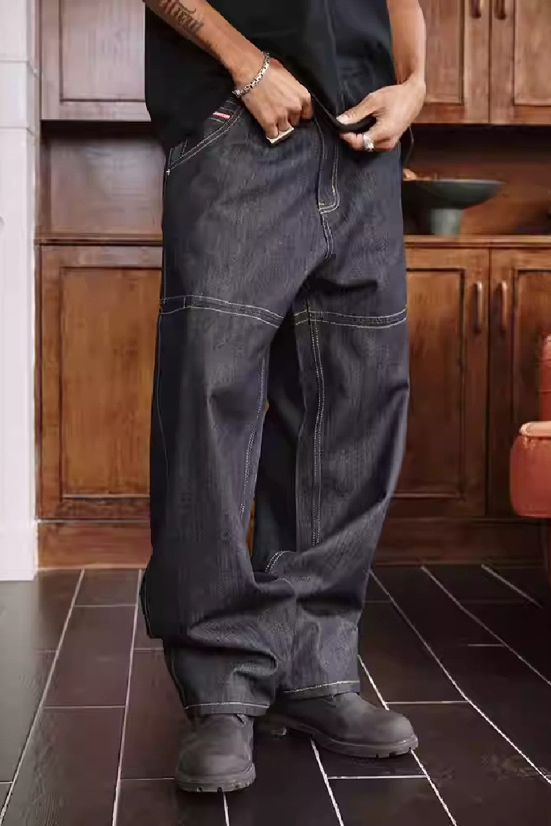 Wide-Leg Raw Jeans