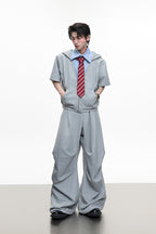 Wrinkled Patchwork Layered Trousers