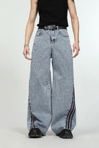 Irregular Striped Flared Jeans