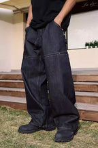 Wide-Leg Raw Jeans