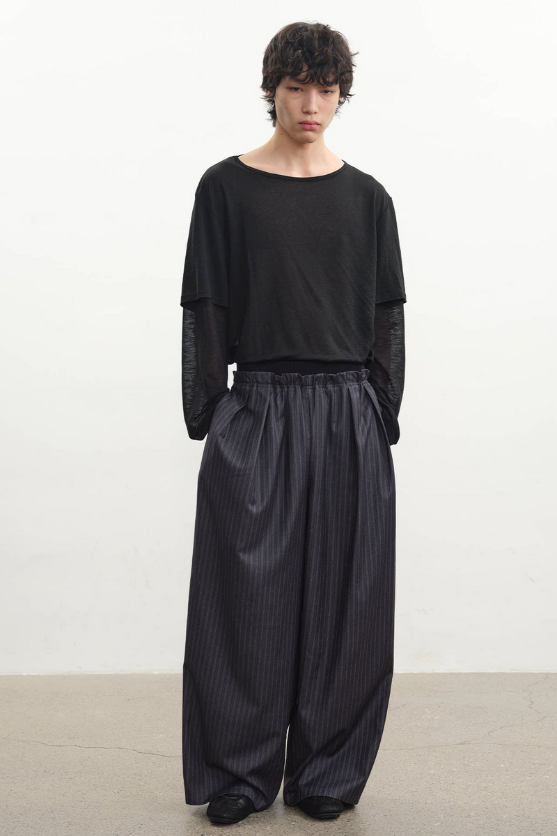 Striped Pleated Rib Waist Trousers