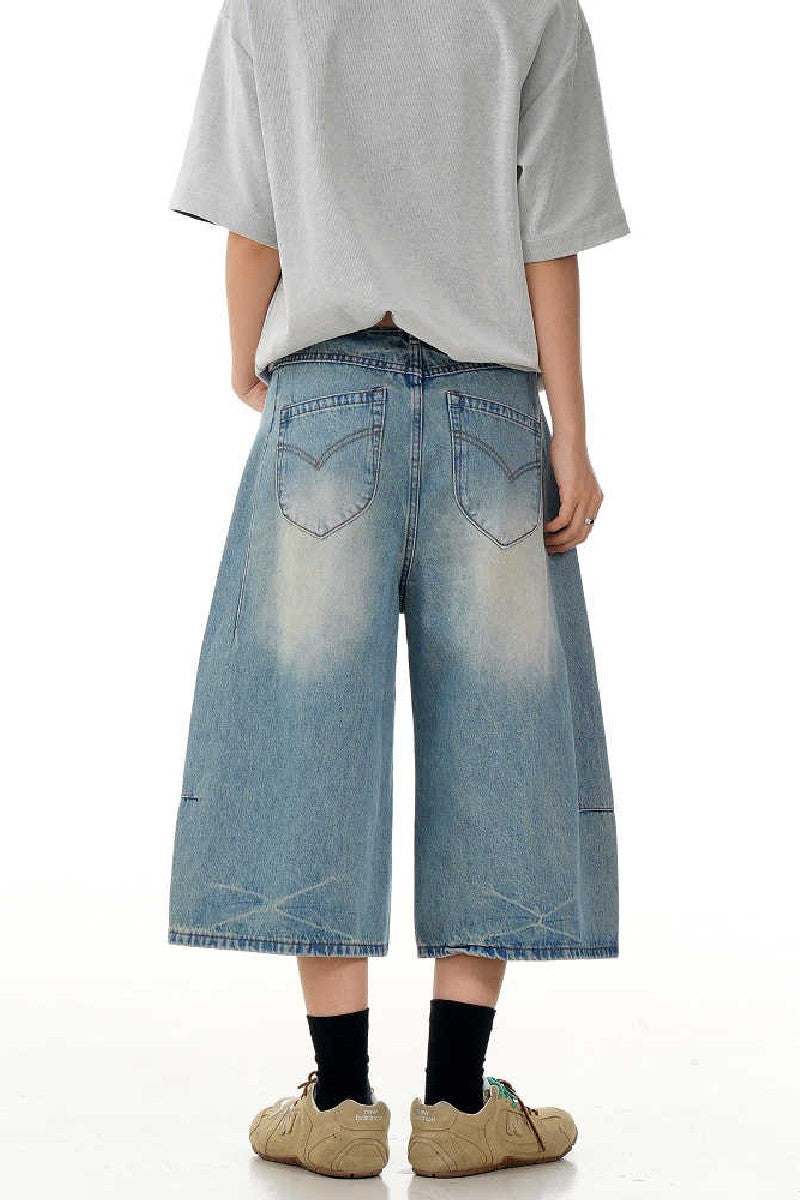 Ice Blue Distressed Blade Jorts