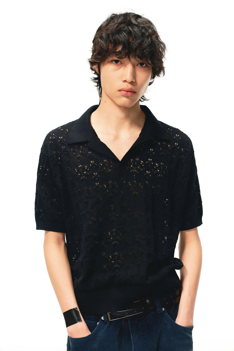Openwork Leaf Pattern Shirt