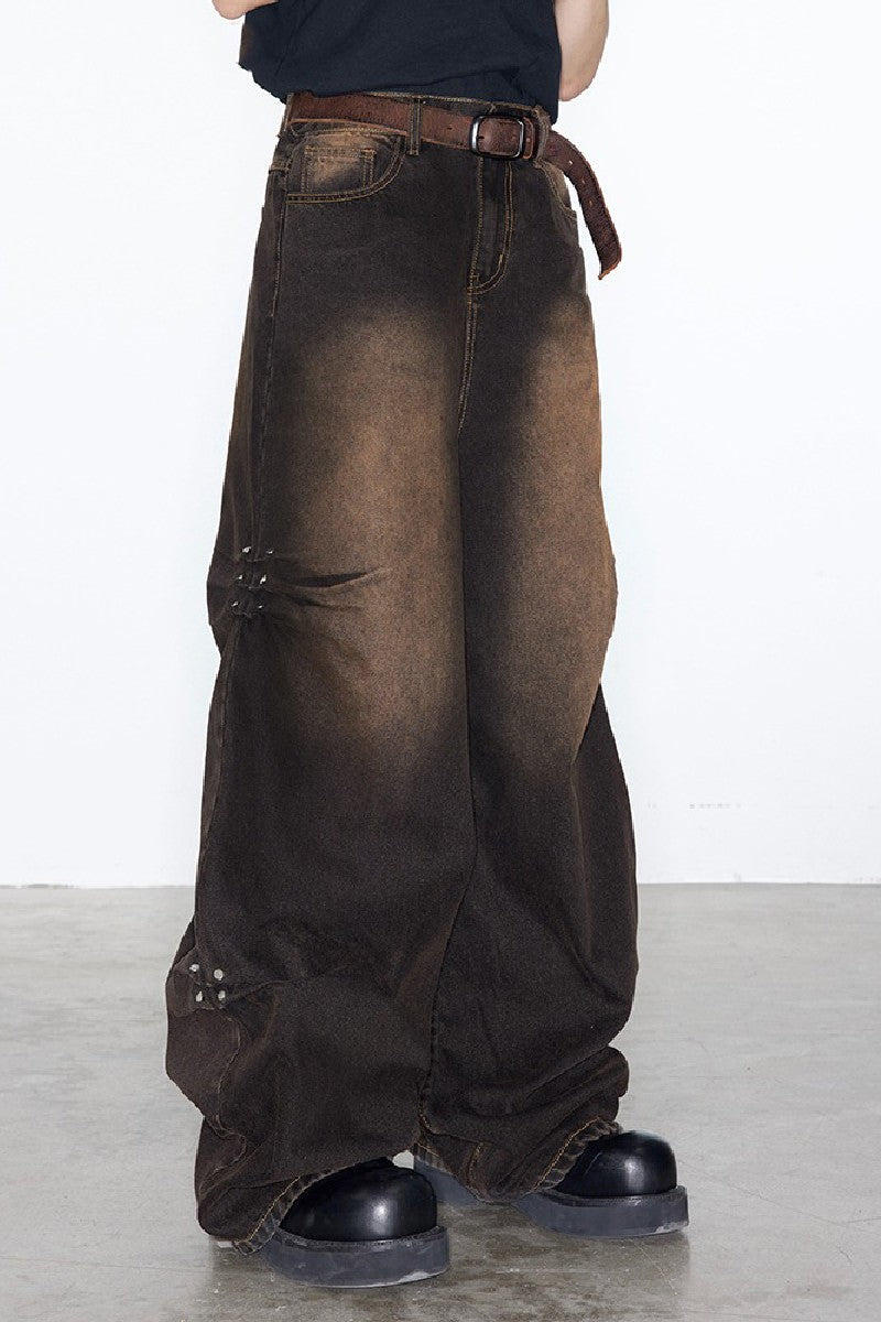 Pleated Washed Oversized Jeans