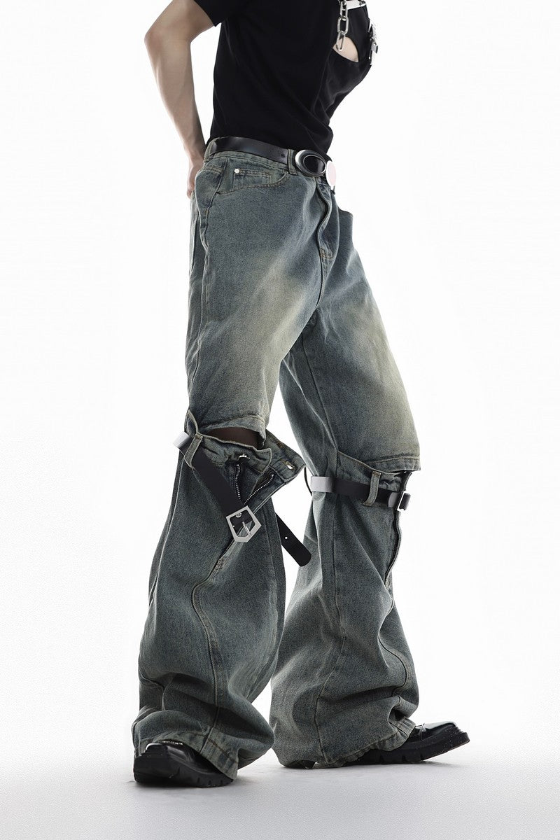 Double Belt Straight Jeans