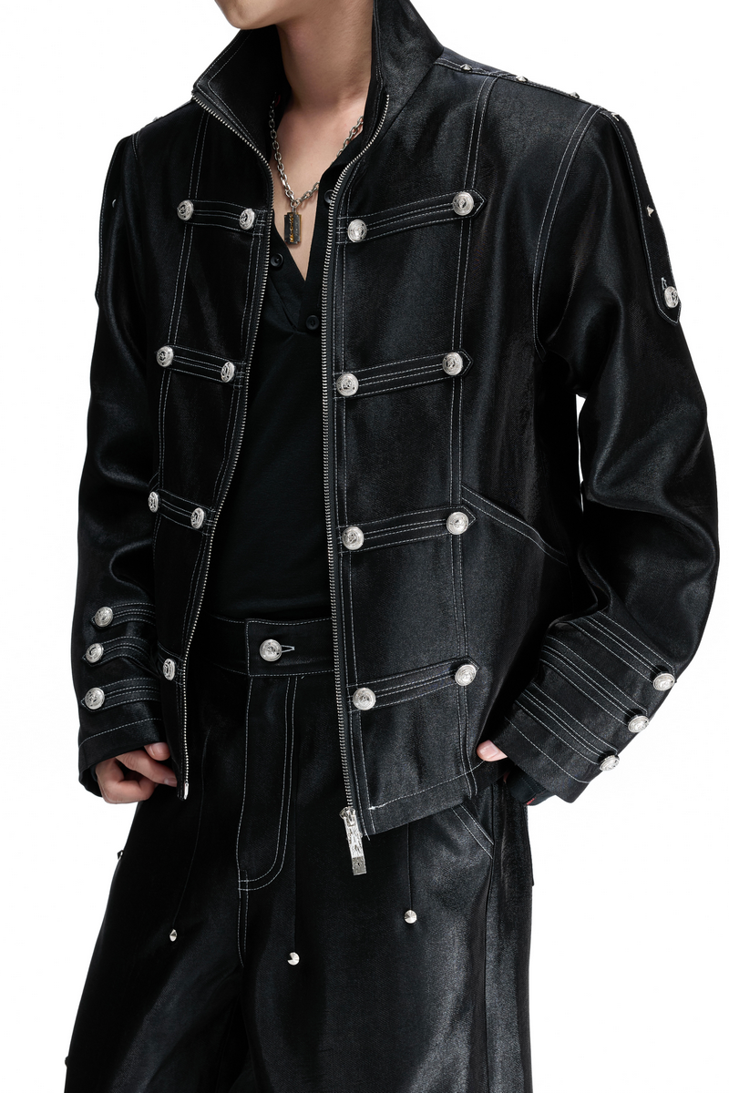 Satin Military Cropped Jacket & Trousers Separates