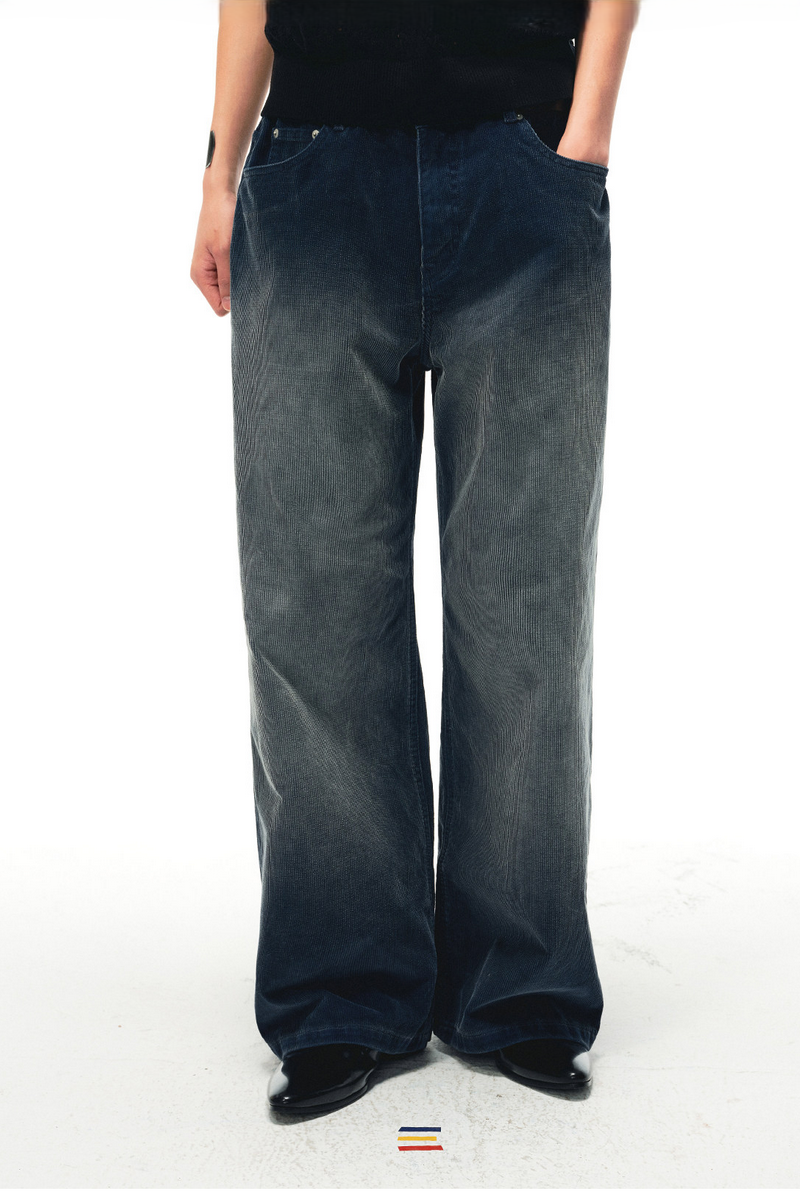 Distressed Corduroy Straight Trousers
