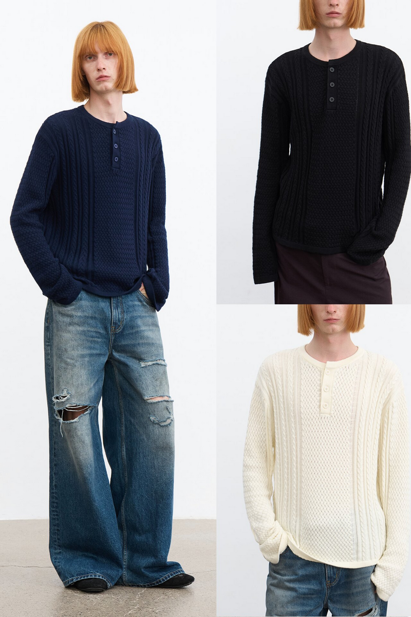 Cable Knit Henley Sweater