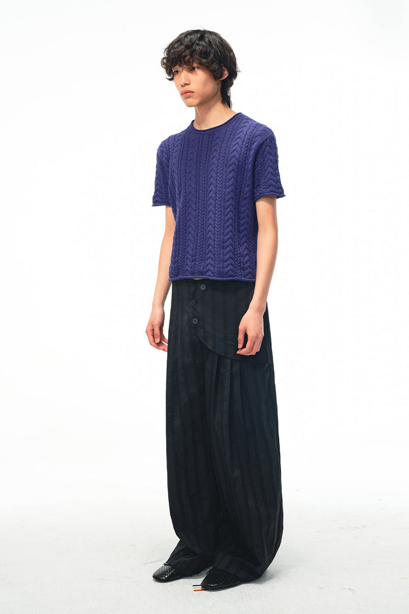 Curved Panel Striped Trousers