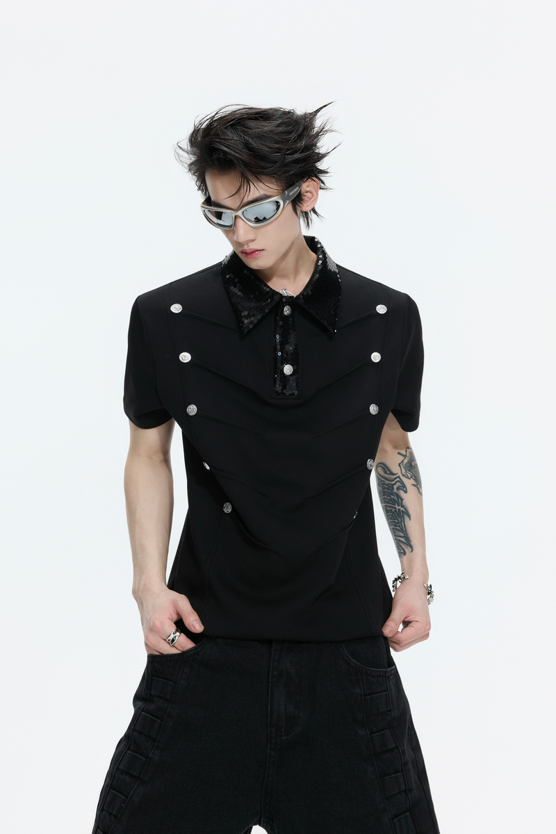 Sequin Buckle Polo Shirt