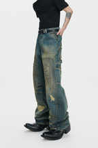 Distressed Patched Carpenter Jeans