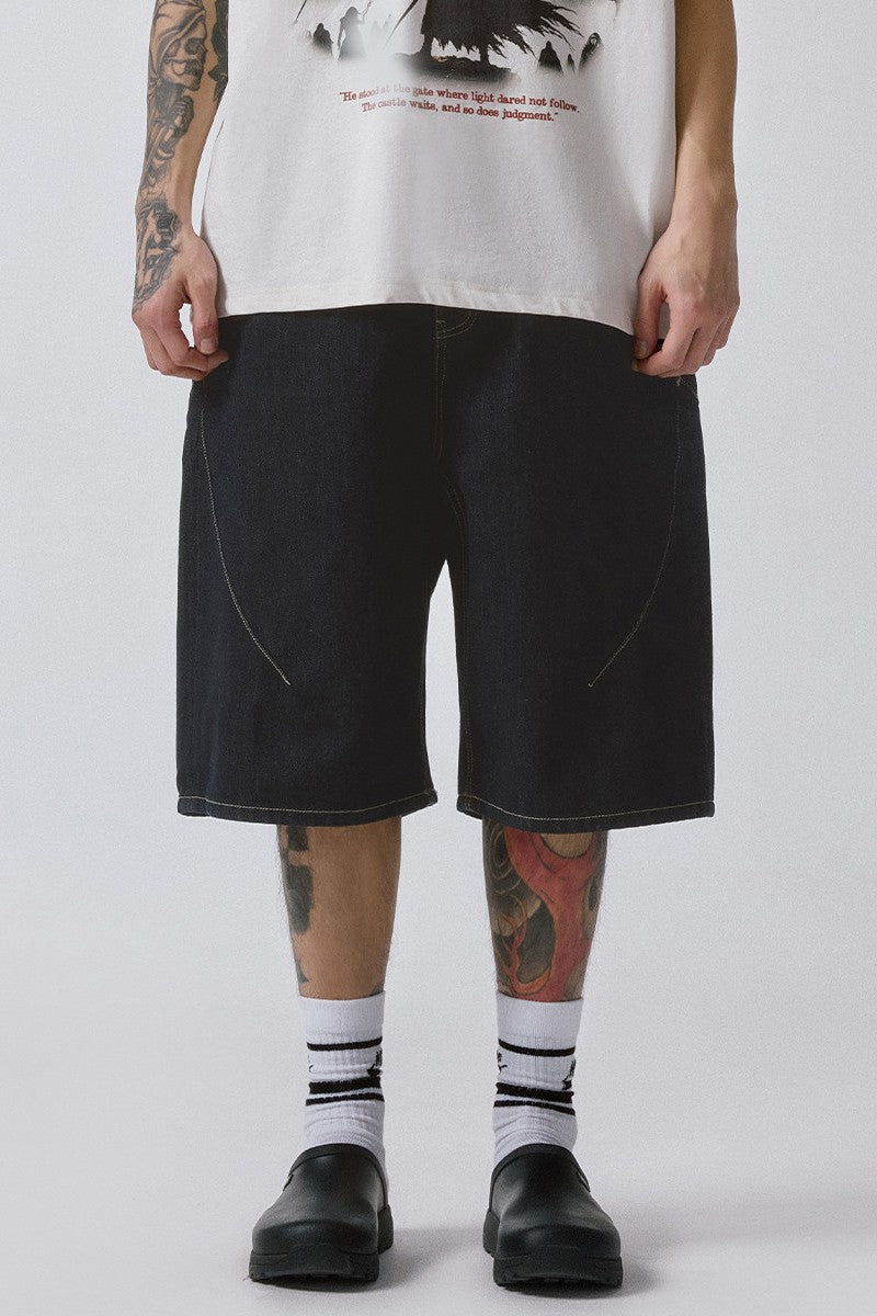 Plaid Patchwork Denim Shorts