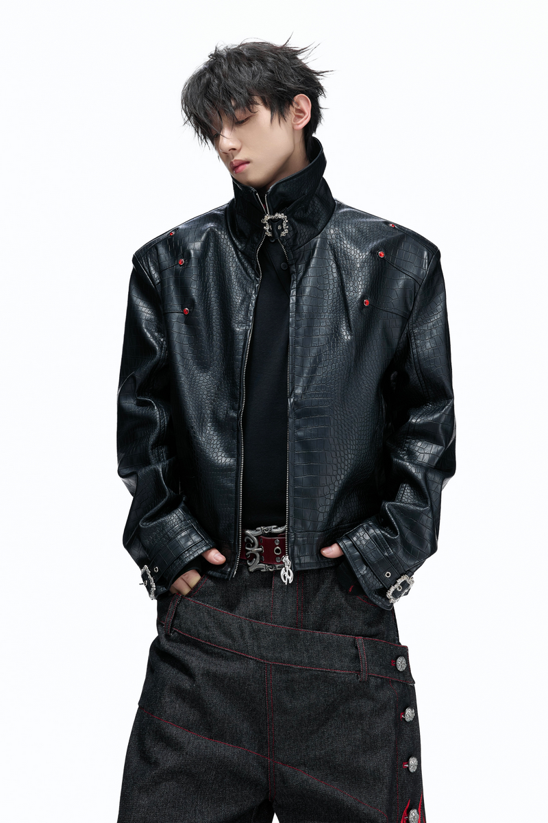 Croc Embossed Leather Jacket