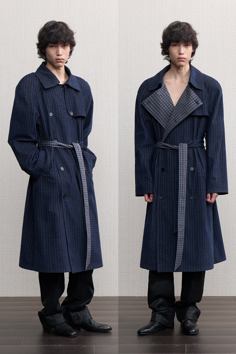 Plaid Corduroy Trench Coat