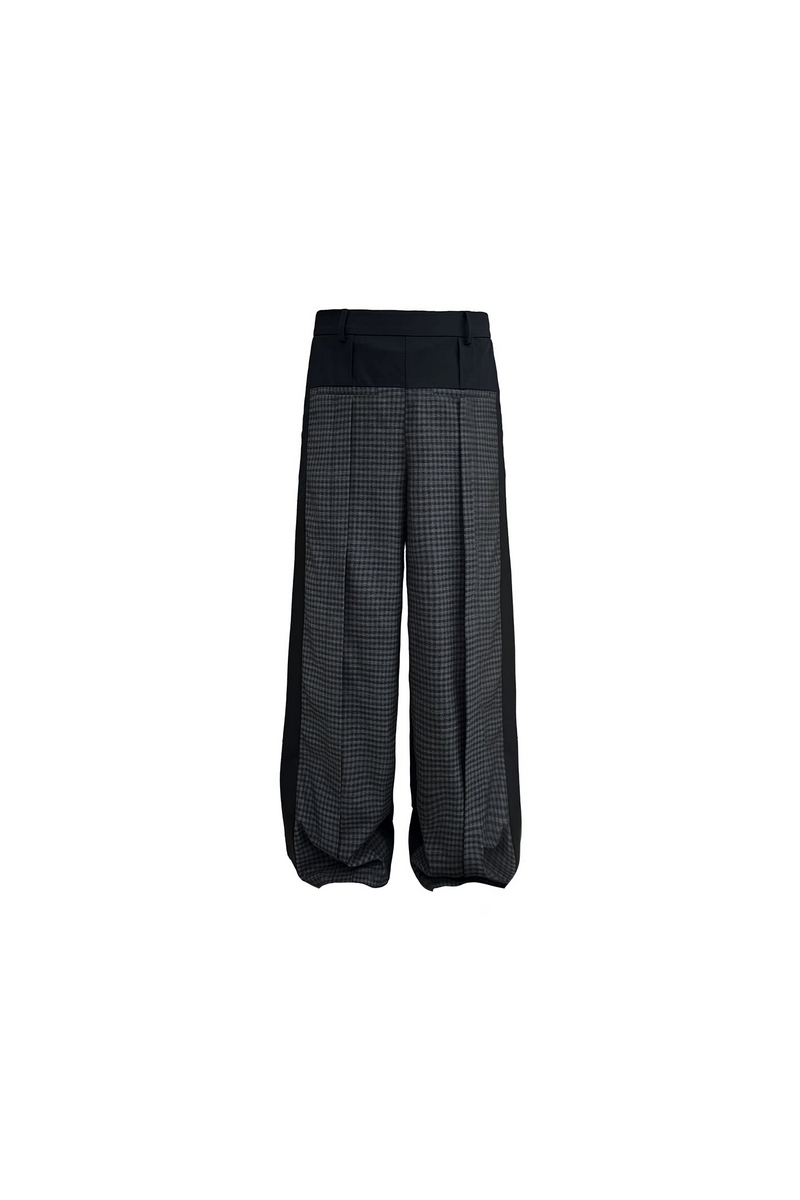 Colorblock Plaid Pleated Trousers