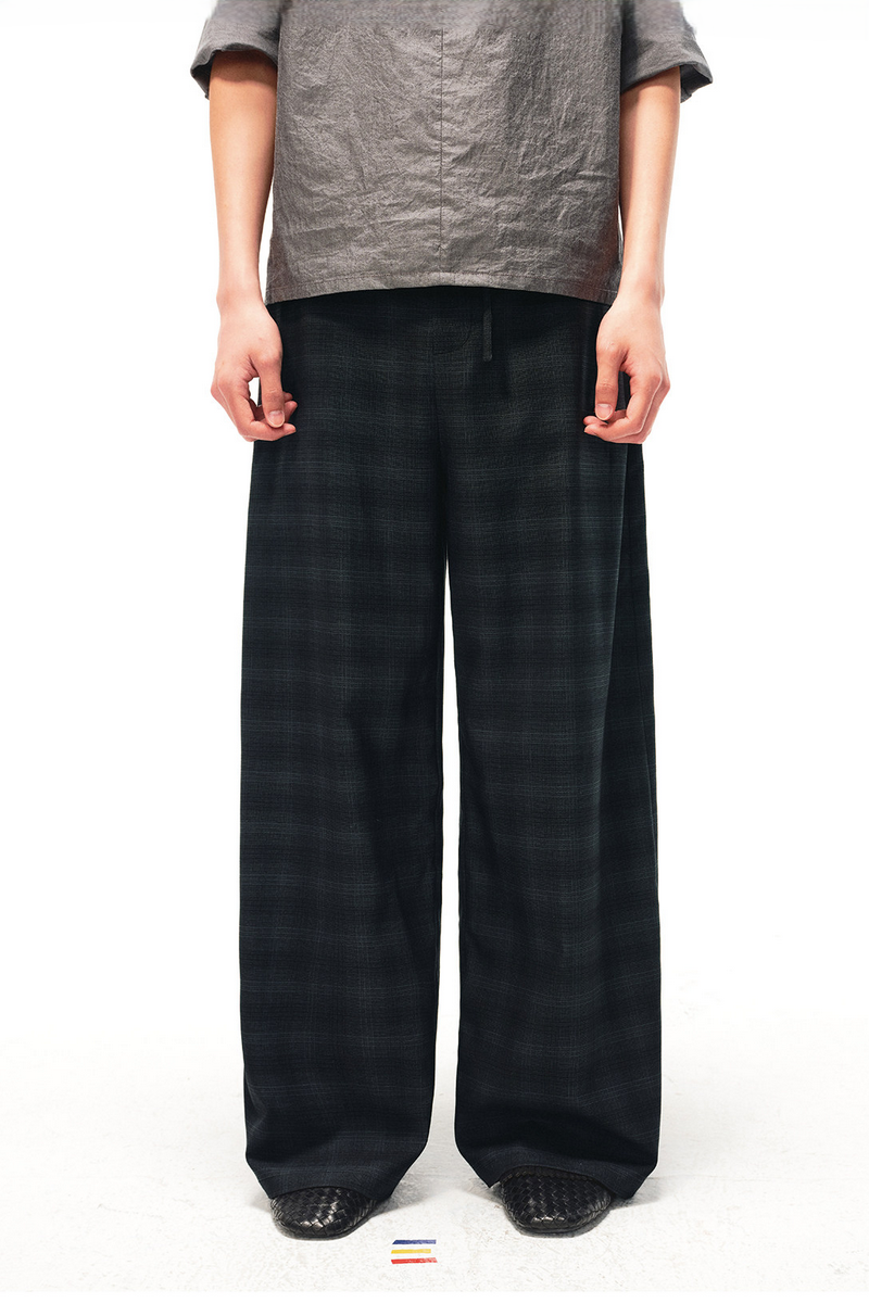 Drawstring Plaid Straight Trousers