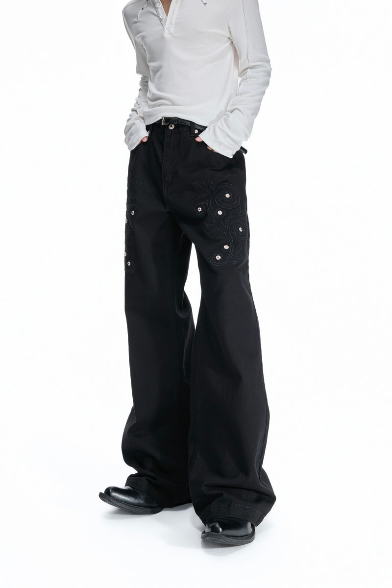 Floral Embroidered Flare Jeans