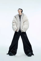 Faux Fur Hooded Baseball Puffer Jacket