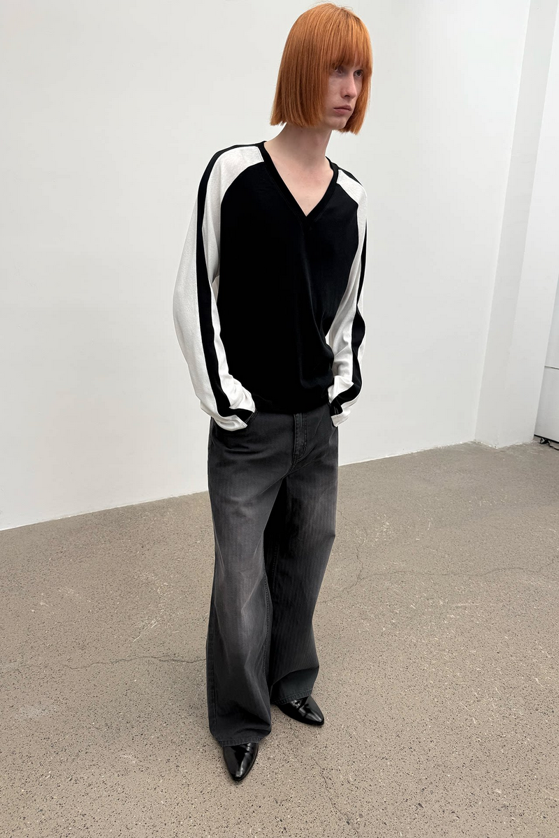 Striped Washed Straight Jeans