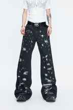Distressed Studded Straight Jeans