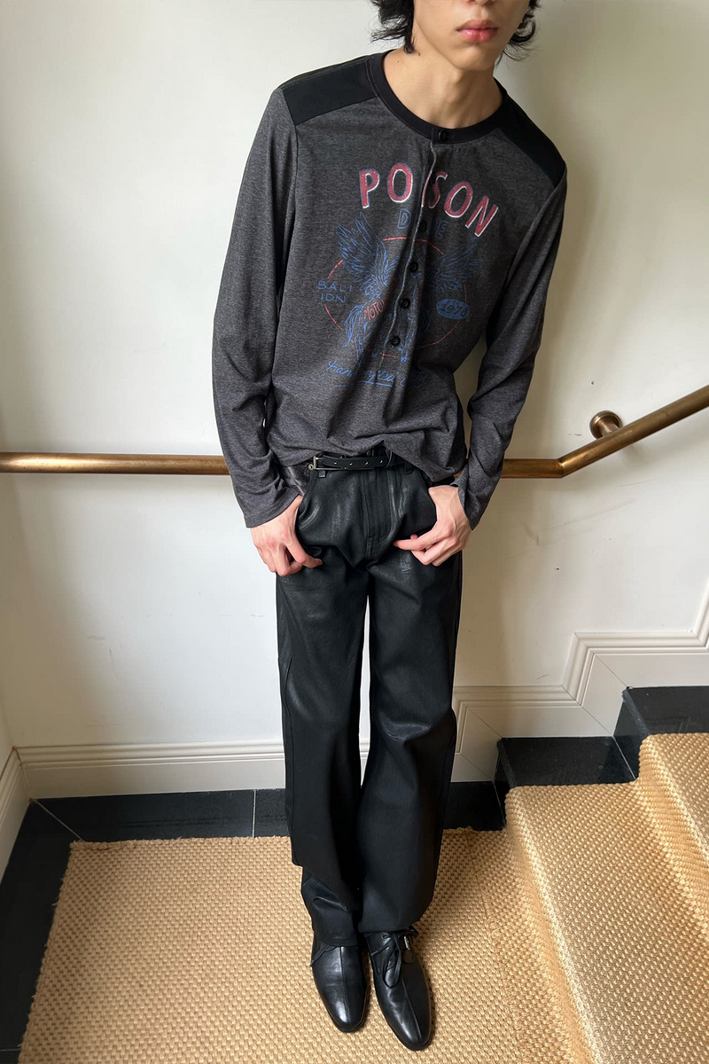 Waxed Textured Slim Straight Jeans