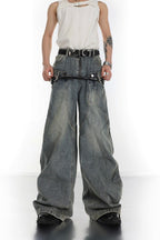Retro Washed Double Belt Jeans