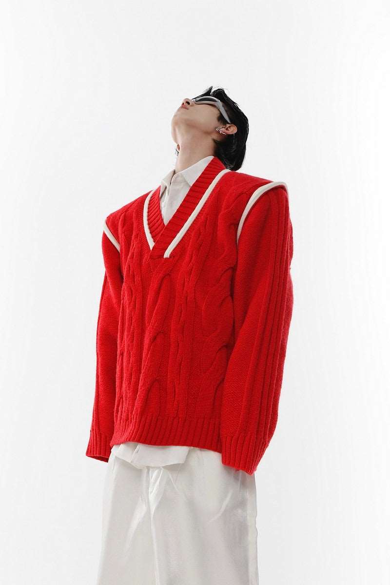 AC V-Neck Embossed Knit Sweater