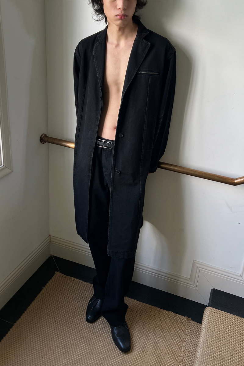 Distressed Denim Long Coat