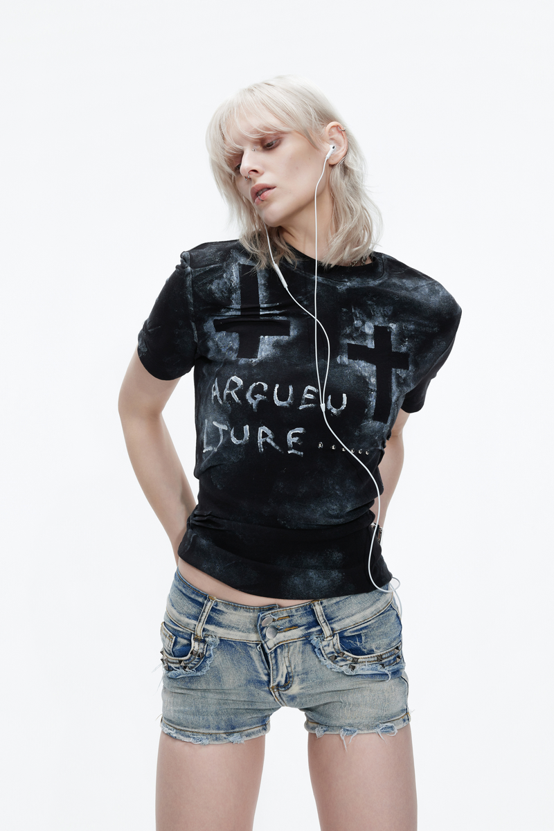 Distressed Cross Studded T-Shirt