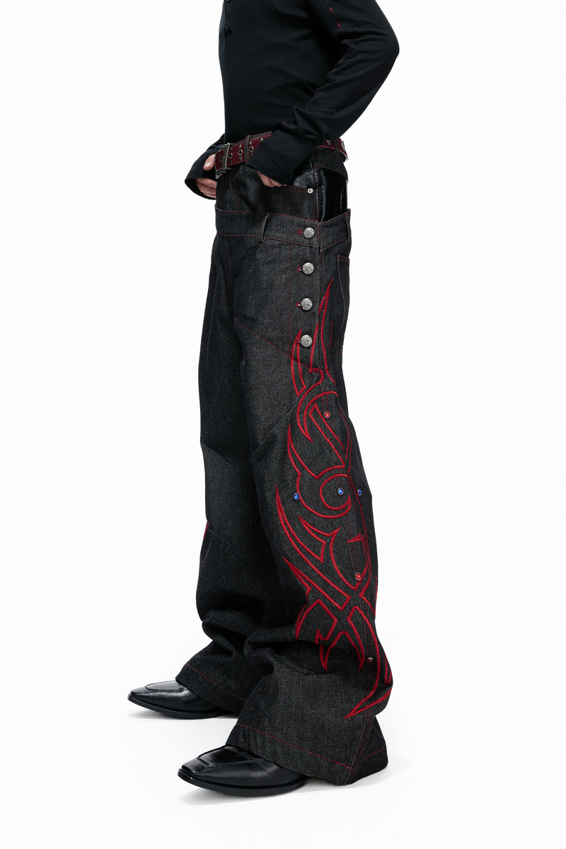 Double Waist Rhinestone Jeans