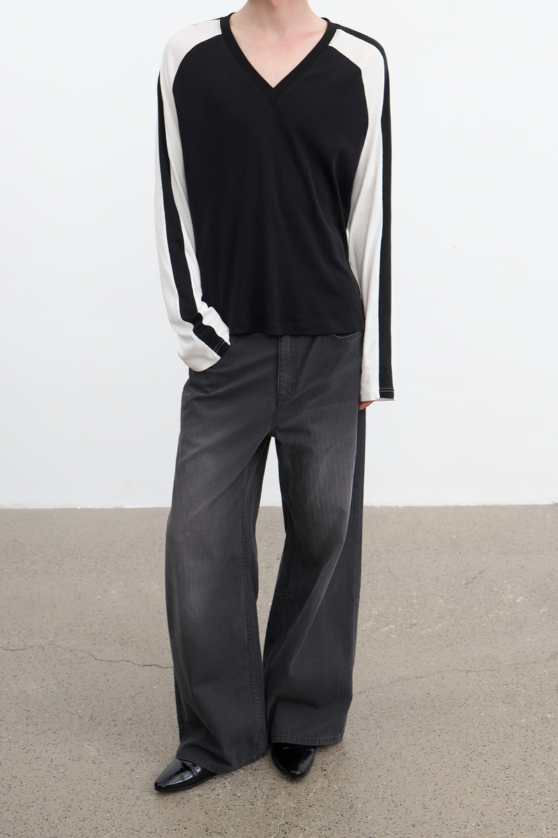 Striped Washed Straight Jeans