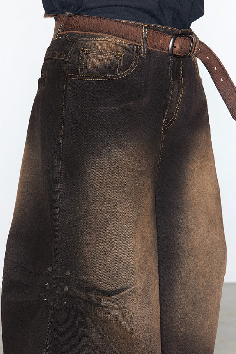 Pleated Washed Oversized Jeans