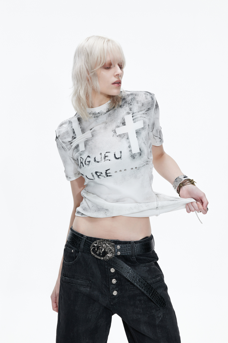 Distressed Cross Studded T-Shirt