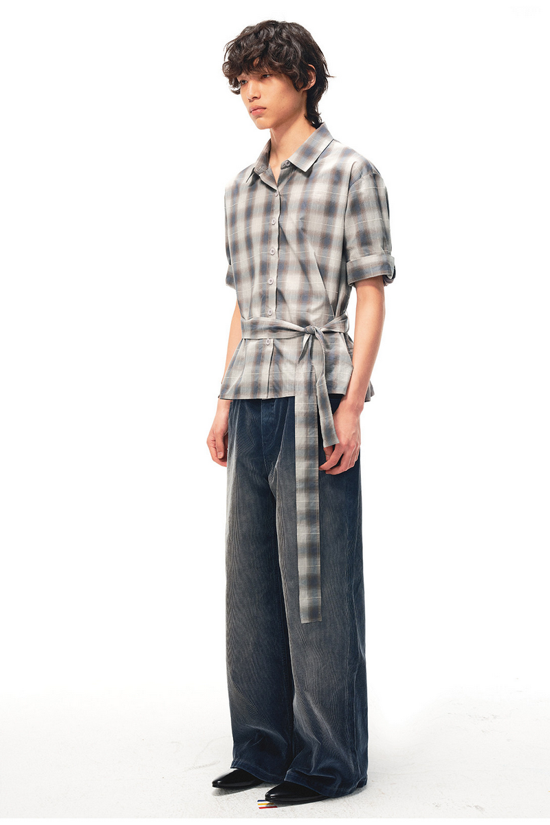 Distressed Corduroy Straight Trousers