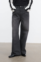 Striped Washed Straight Jeans