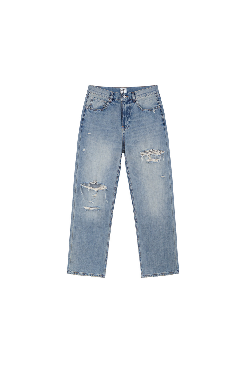 Distressed Straight Leg Jeans