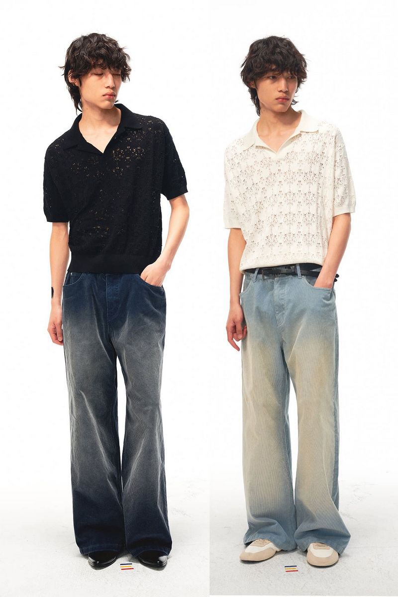 Distressed Corduroy Straight Trousers