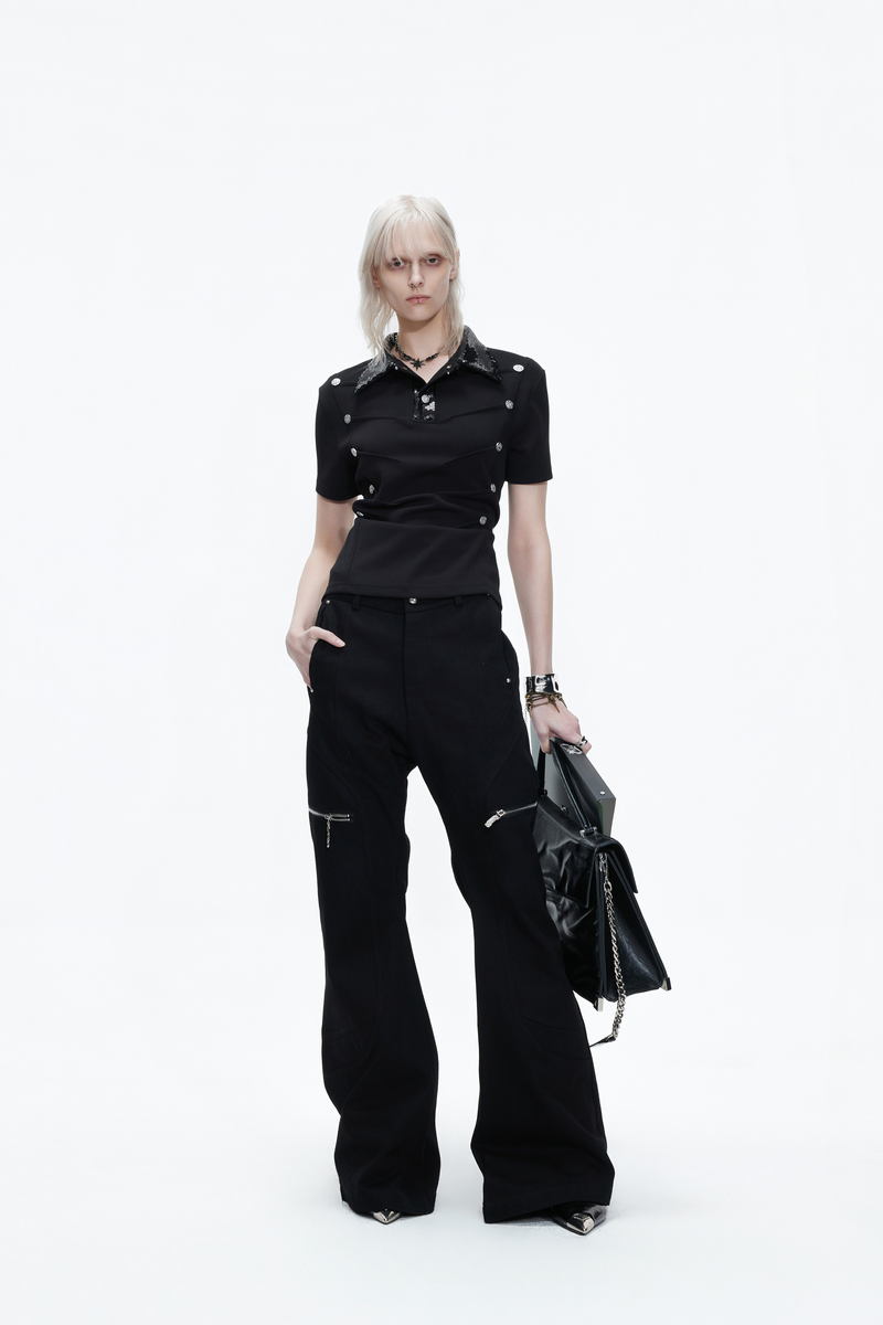 Sequin Buckle Polo Shirt