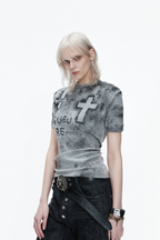 Distressed Cross Studded T-Shirt