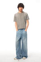 Lightweight Drawstring Wide Jeans