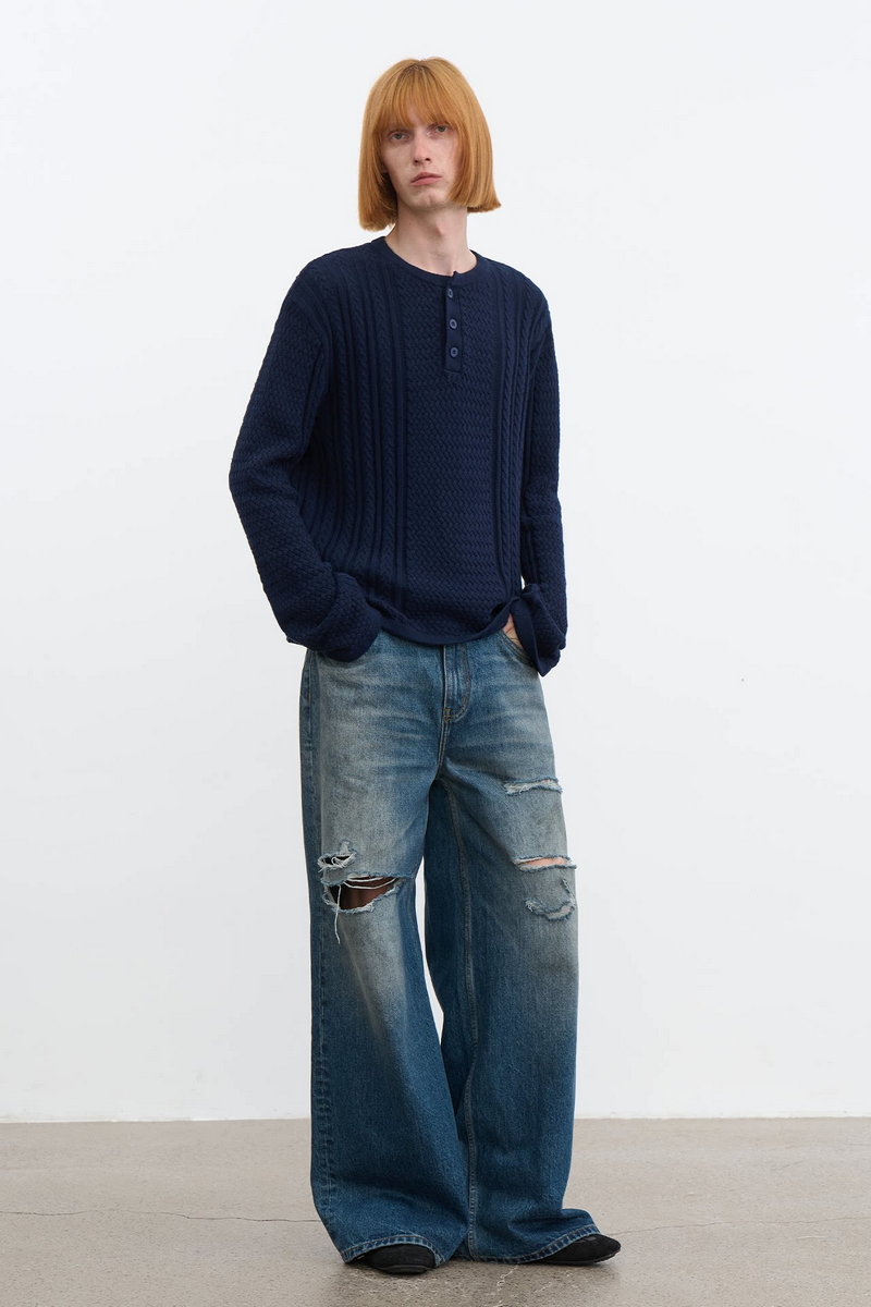 Slashed Distressed Straight Jeans