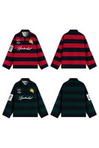 Striped Polo Collar Sweatshirt