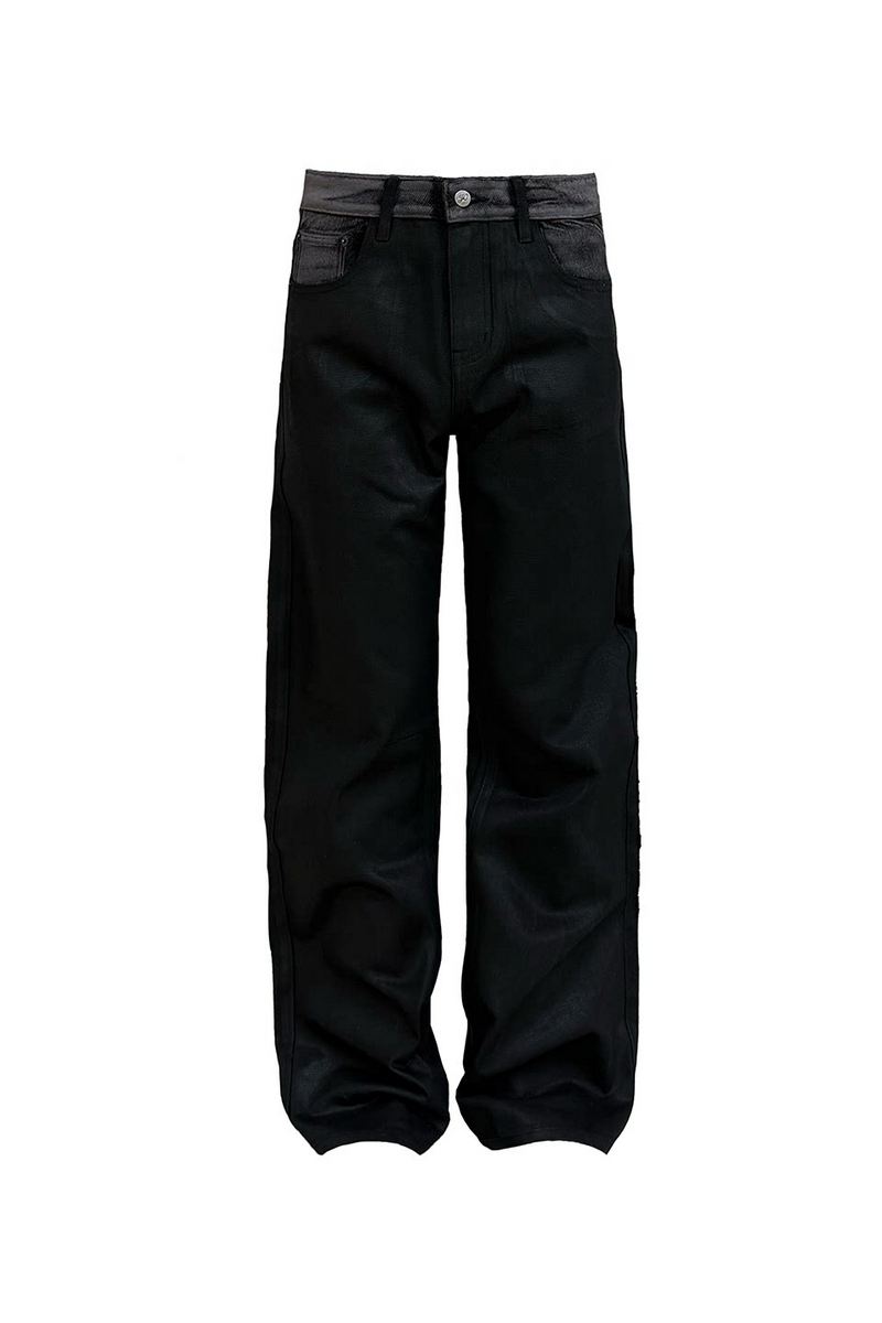 Waxed Textured Slim Straight Jeans