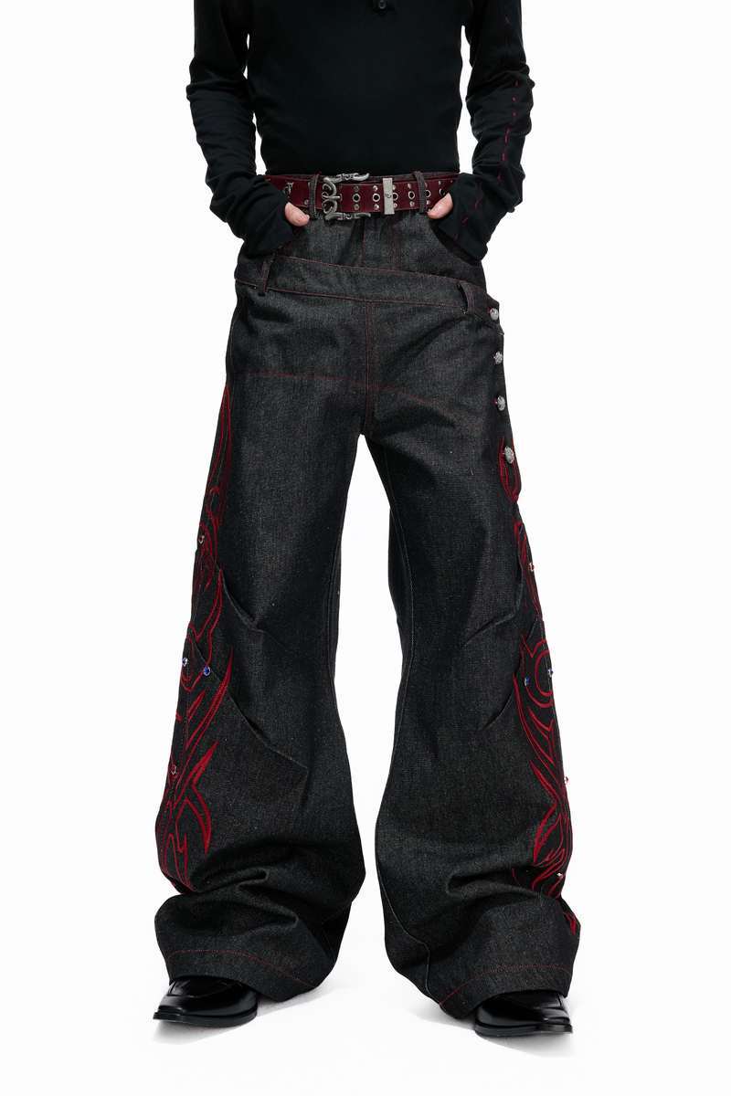 Double Waist Rhinestone Jeans