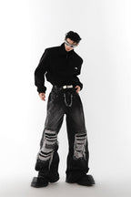 Distressed Loose Flared Jeans - EU Only
