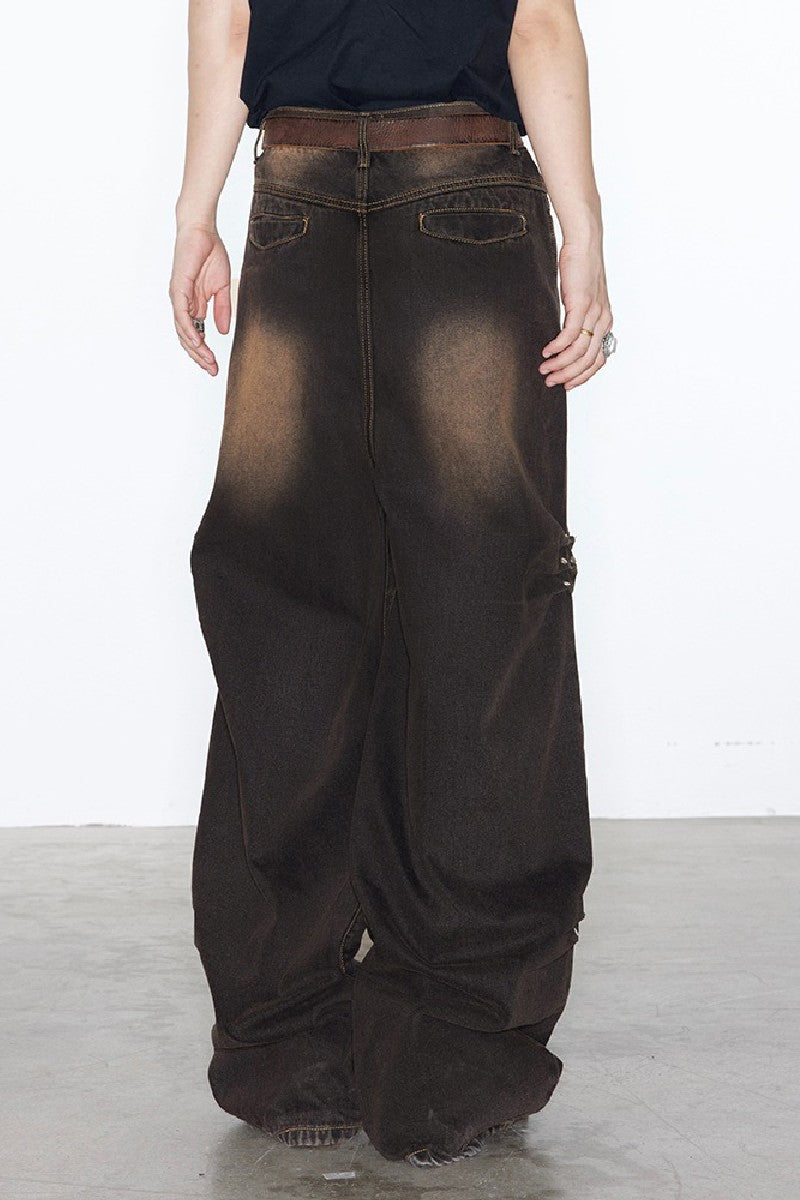 Pleated Washed Oversized Jeans