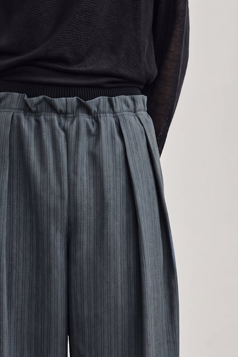 Striped Pleated Rib Waist Trousers