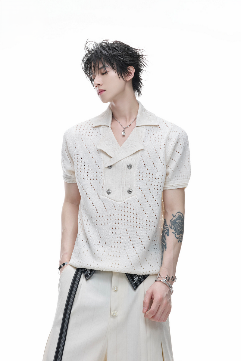 Embroidered Open Knit Shirt