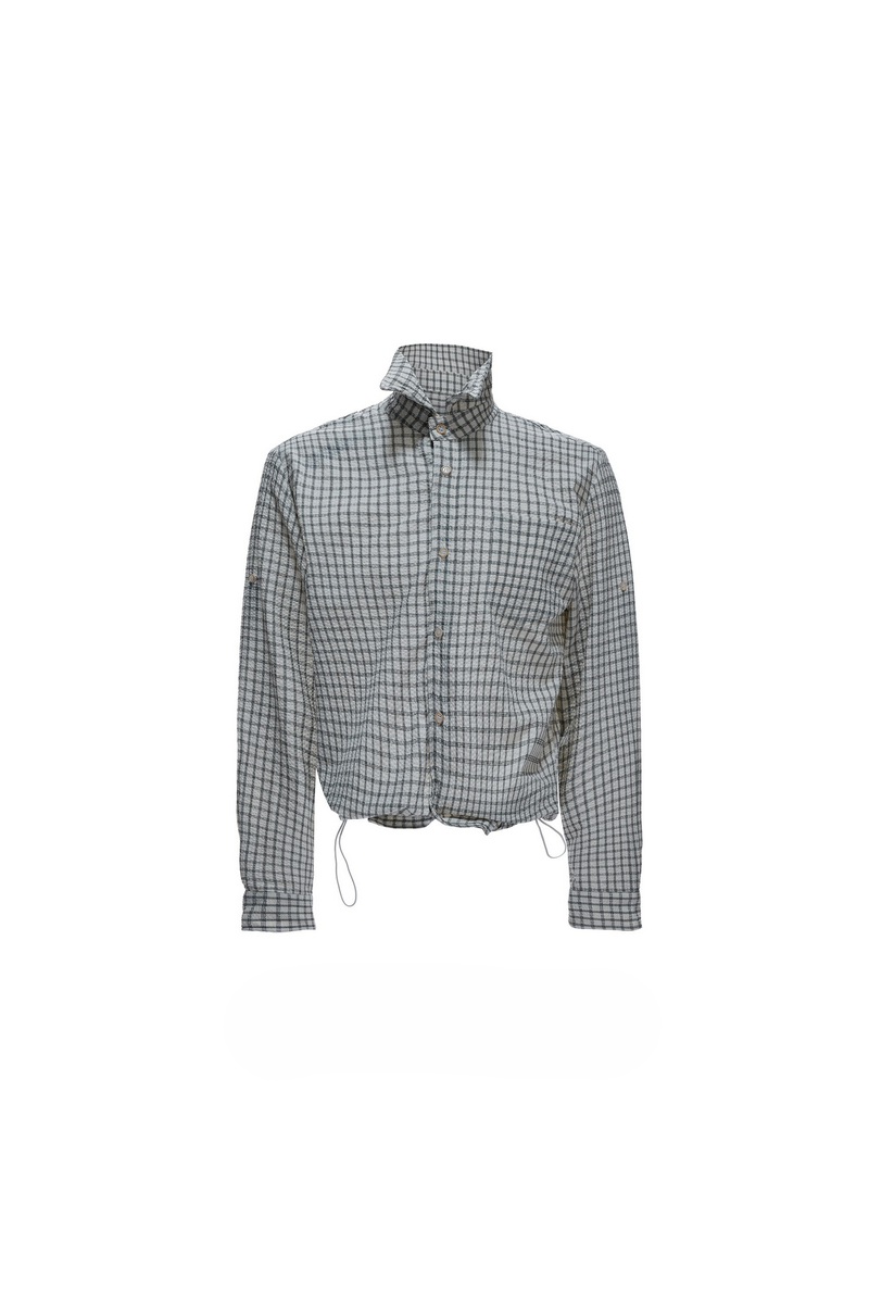 Textured Plaid Drawstring Shirt