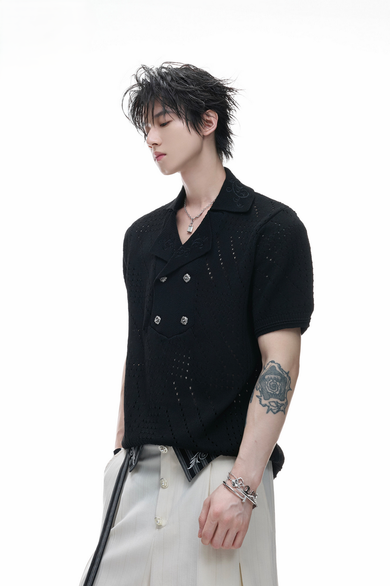 Embroidered Open Knit Shirt